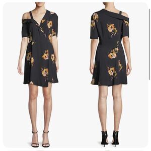 ALC Lucia Off shoulder Silk Black Floral Shoulder Mini Dress Size 4